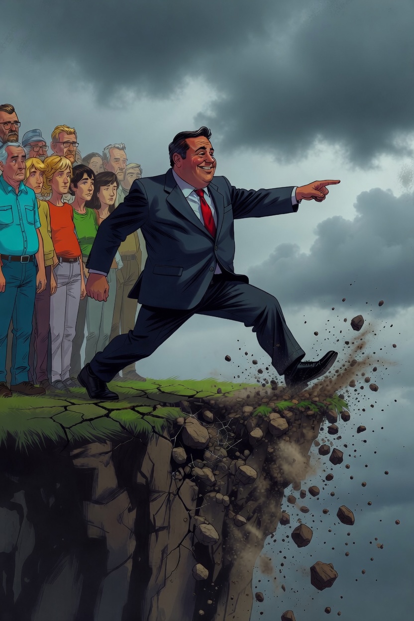 Idiot steuert auf Abgrund zu